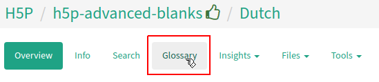Screenshot showing how the glossary can be opened